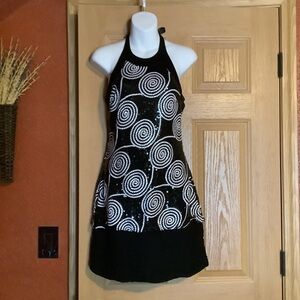 Femme Paris Size 4 halter tie white black sequin swirl pattern dress
